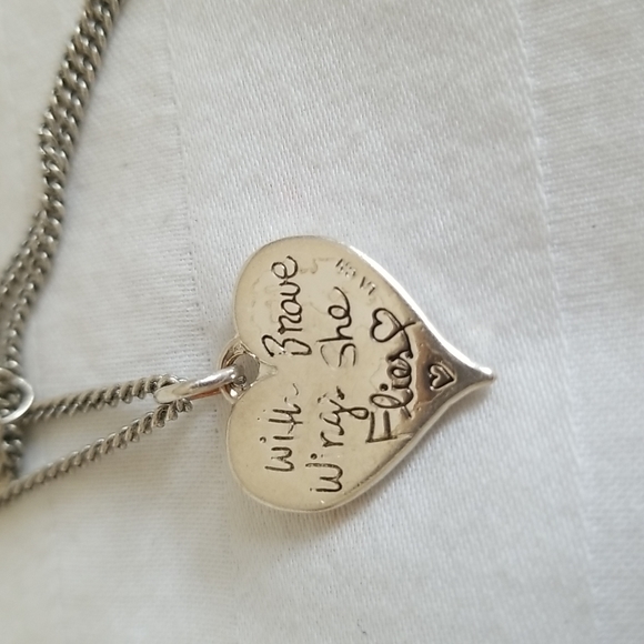 Silver Heart WITH BRAVE WINGS SHE FLIES Necklace - Picture 2 of 5